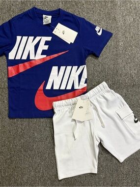 Nike Boys' Graphic Tee & Shorts Set - Blue, Red & White